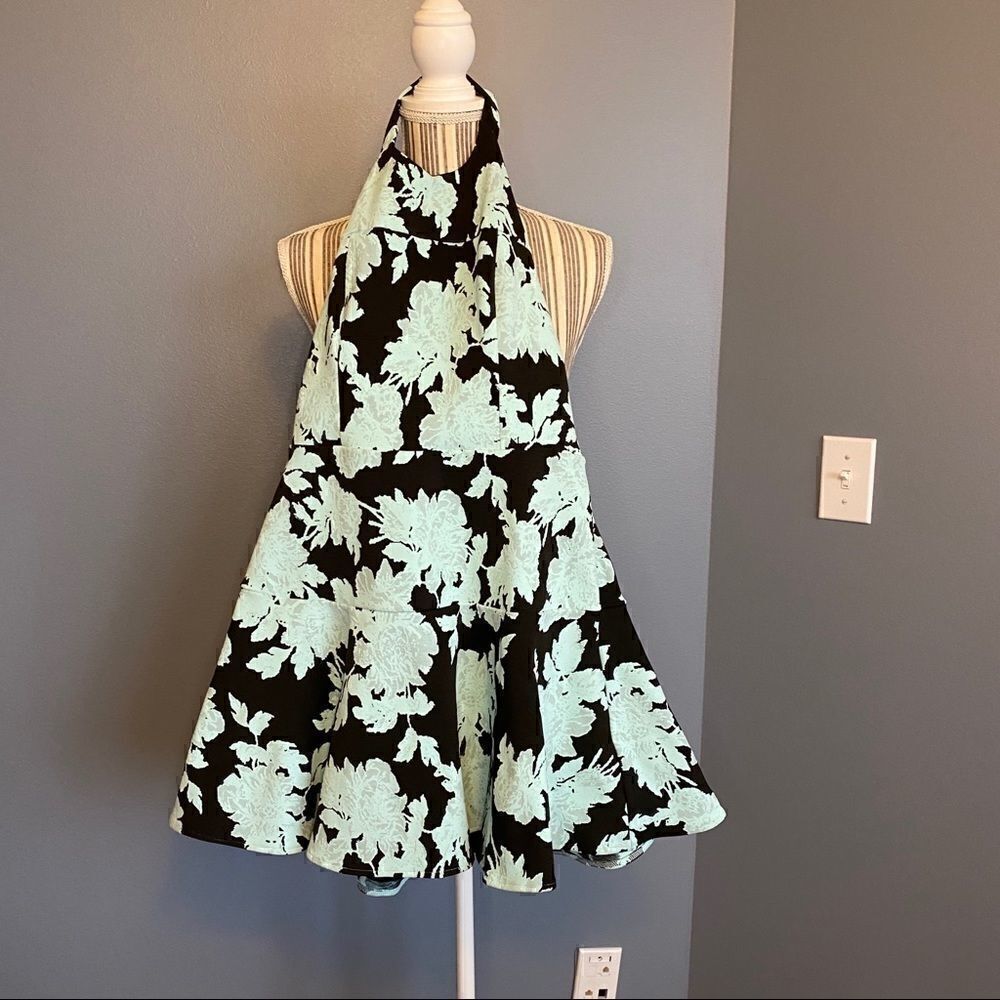 Parker Mint Green Black Floral Halter Dress XS - Picture 5 of 7